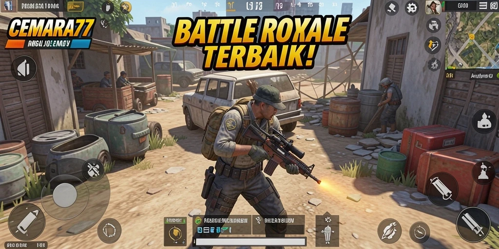 Tangkapan layar CEMARA77 menampilkan aksi Battle Royale yang penuh adrenalin.