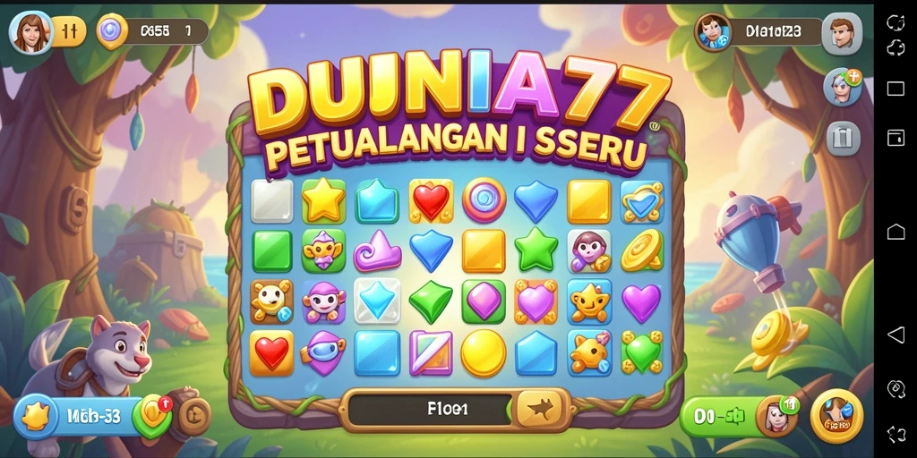 Tampilan gameplay seru DUNIA77 dengan tantangan Match-3.