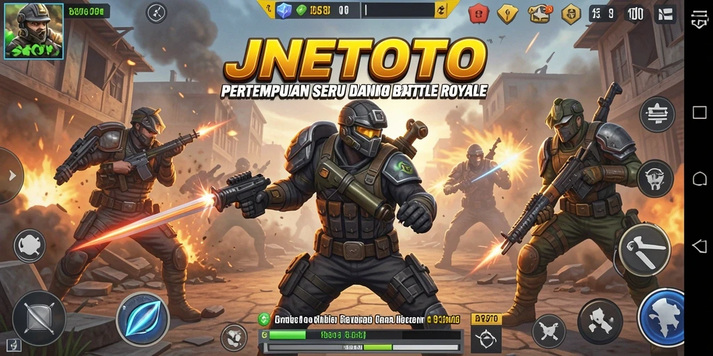 Screenshot JNETOTO menampilkan aksi pertempuran Battle Royale yang intens.