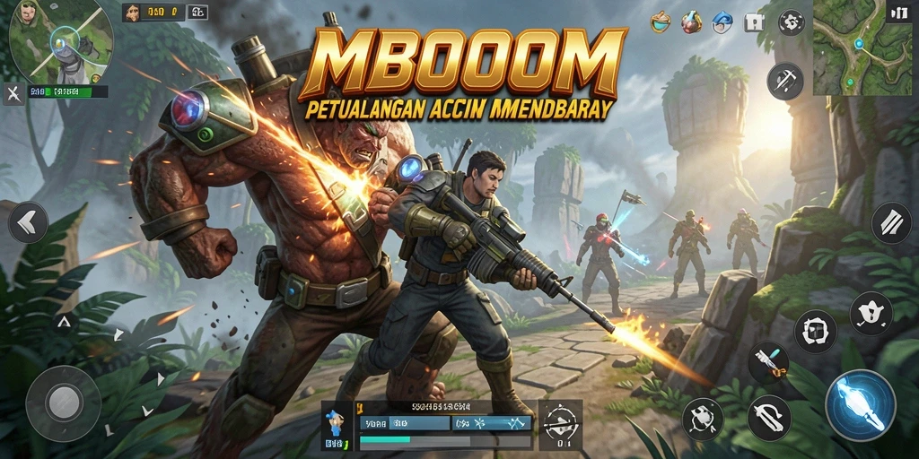 Tampilan gameplay MBOOM yang mendebarkan dan penuh aksi.