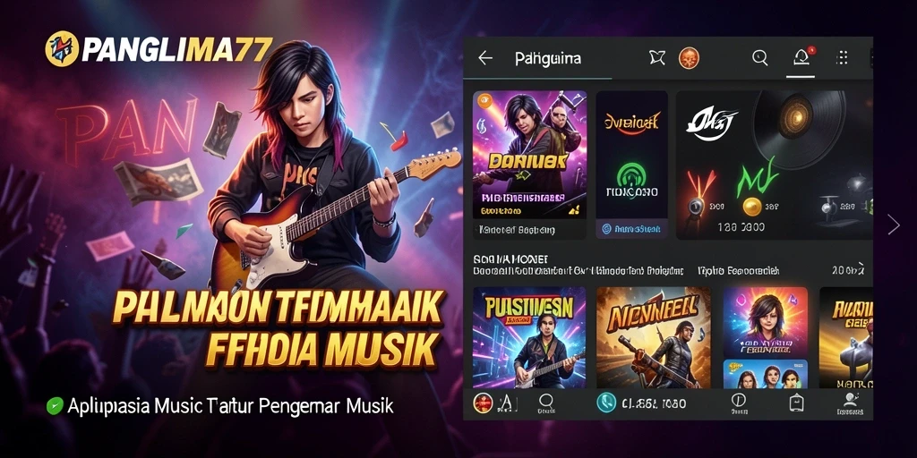 Tampilan aplikasi PANGLIMA77 yang menampilkan gameplay musik yang interaktif.